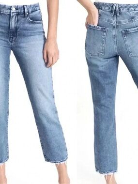 Good American Good Icon High Waisted Crop Straight Jeans Size Size 14/32